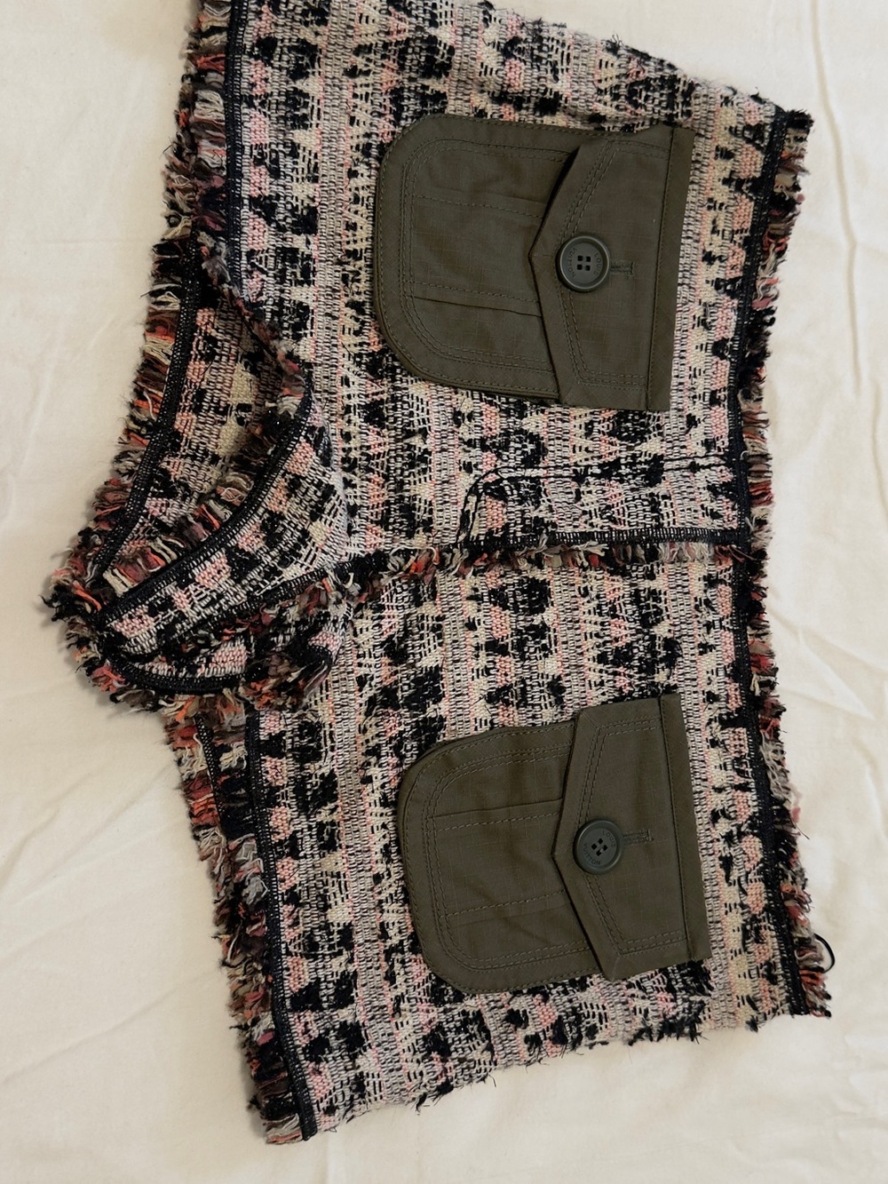 Louis Vuitton Pink, Black & Olive Tweed Cropped shorts